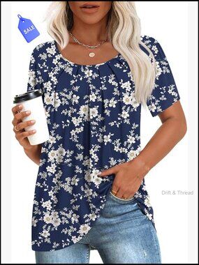 Pleated Tunic Top, Rayon Spandex, Loose Fit, Casual Summer Shirt